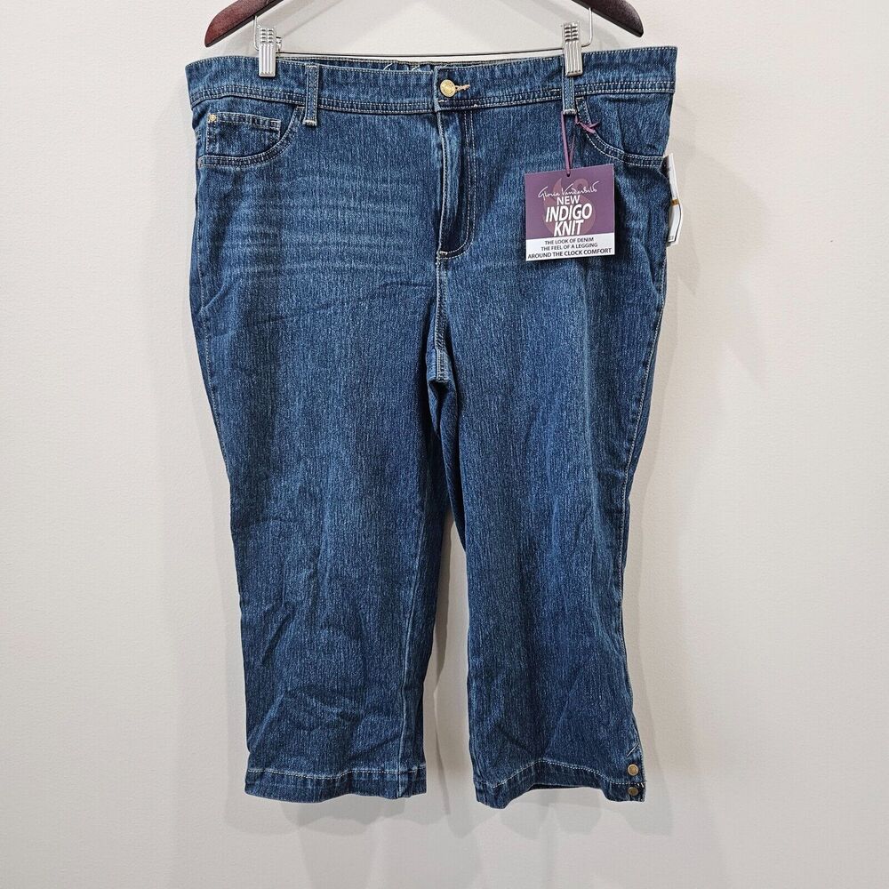 Gloria Vanderbuilt Womens Indigo Knit Capri Jeans Plus Size 16W Stretch Comfort